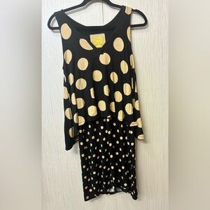 Maeve by Anthropologie Womens Davina Polka Dot Midi Dress V-Neck Black Tan XS